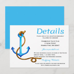 Nautical Details Directions Turquoise Anchor Blue Invitation