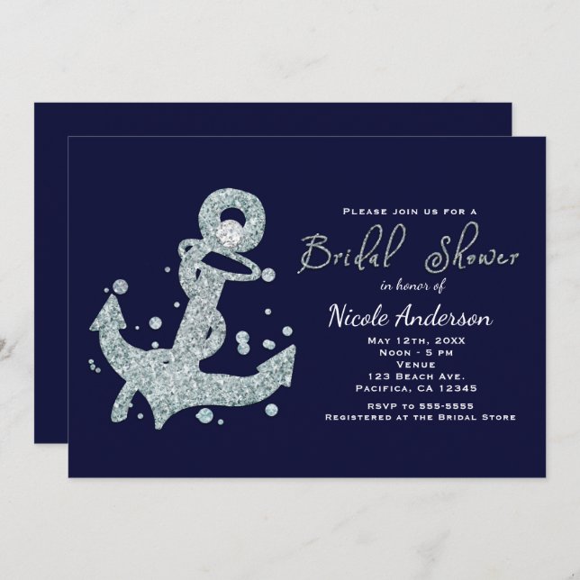Nautical Diamond Anchor Bridal Shower Invitations (Front/Back)