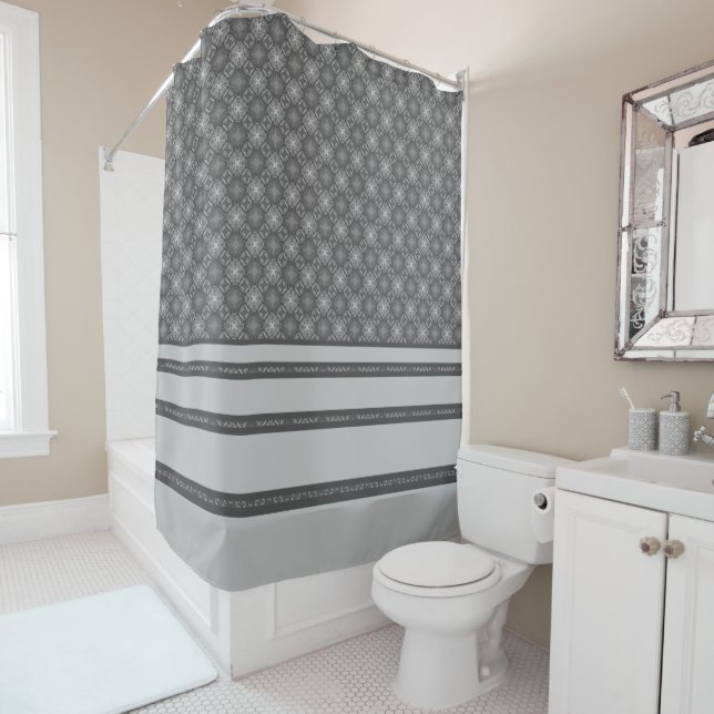 Nautical Diamond Pools & Stripes Pattern Shower Curtain (In Situ)