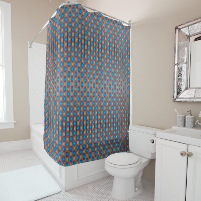 Nautical Diamond Pools & Stripes Pattern Shower Curtain (In Situ)