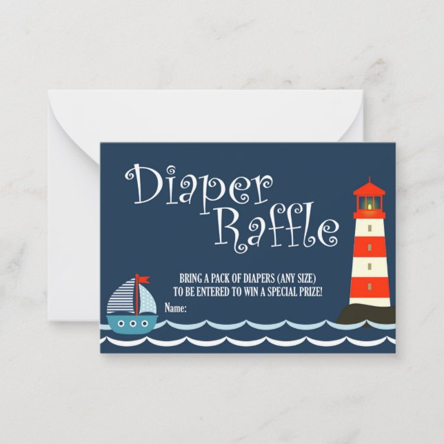 Nautical Diaper Raffle Ticket, Baby Shower, Ahoy Card (Front)