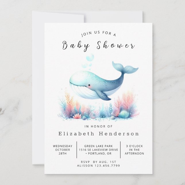Nautical Digital Whale Baby Shower Invitation (Front)