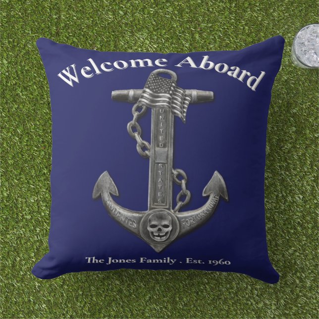 Nautical distressed anchor US flag personalise  Cushion (Grass)