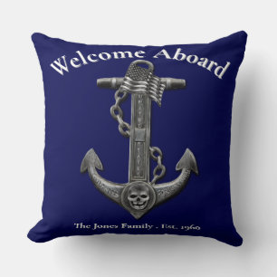 Nautical distressed anchor US flag personalise  Cushion