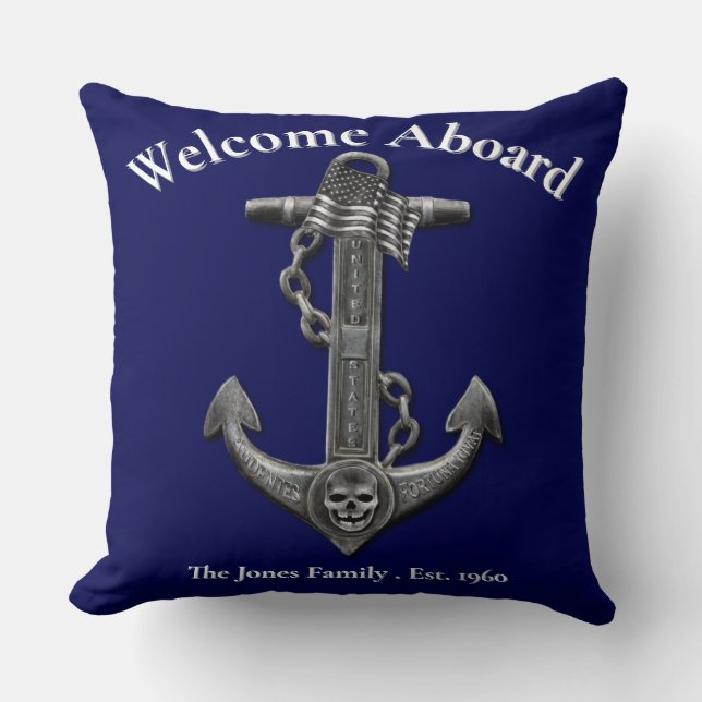Nautical distressed anchor US flag personalise  Cushion (Front)