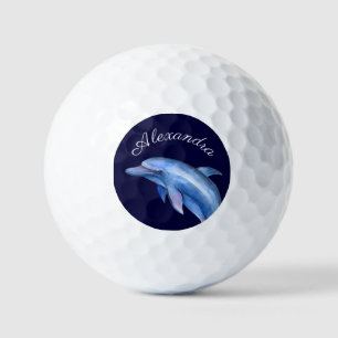 Nautical Dolphin Watercolor Navy Blue Coastal Bot Golf Balls