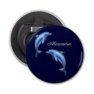 Nautical Dolphin Watercolor Navy Blue Coastal Bottle Opener
