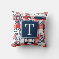 Nautical Doodles – Red & Navy Gingham Monogram