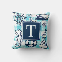 Nautical Doodles – Turquoise Navy Gingham Monogram