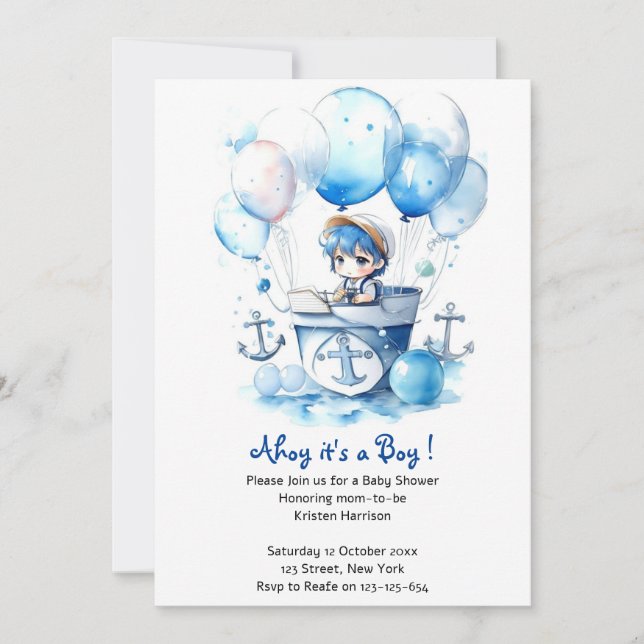 Nautical Dreams Unveiled Boy Baby Shower Invitation (Front)