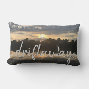 nautical DRIFT AWAY lettering with sunset Lumbar Cushion
