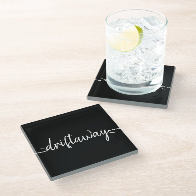 nautical DRIFT AWAY script lettering | Glass Coaster (Angled)