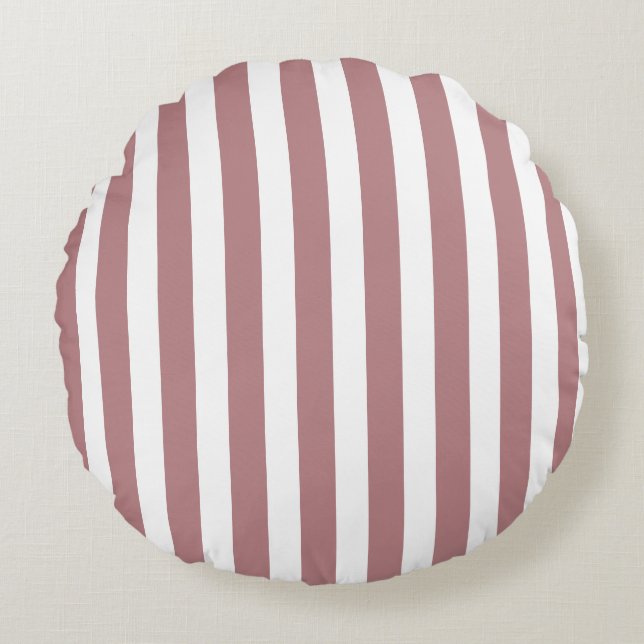 Nautical Dusty Pink & White Striped Round Cushion (Front)