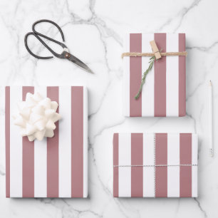 Nautical Dusty Pink & White Striped   Wrapping Paper Sheet