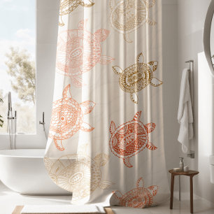 Nautical Earth Tones Green & Coral Sea Turtle Shower Curtain
