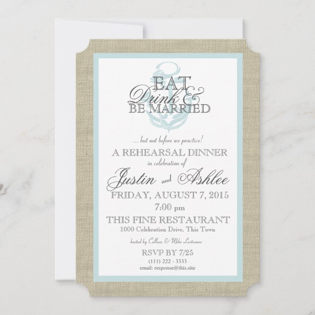 Nautical Eat Drink Married Rehearsal Dinner Invitation (Front)