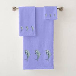 Nautical, Elegant, Dolphins on Light Blue Bath Towel Set