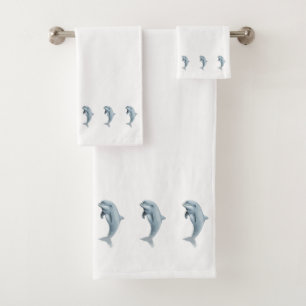 Nautical, Elegant, Dolphins on White Bath Towel Set