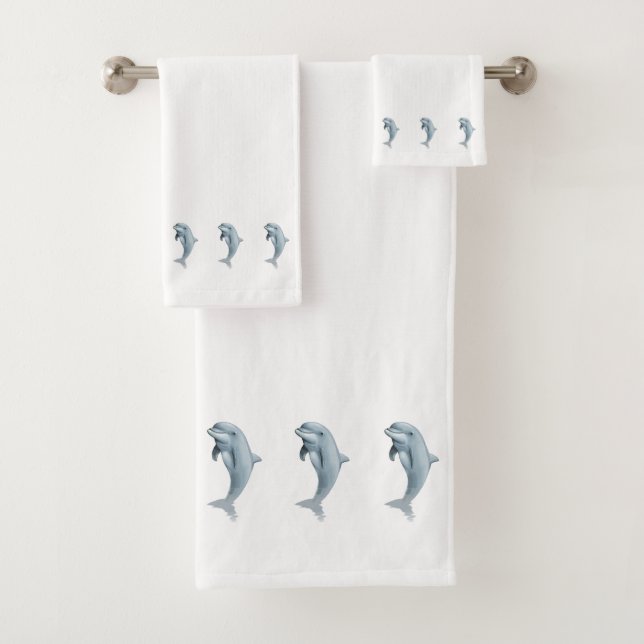 Nautical, Elegant, Dolphins on White Bath Towel Set (Insitu)