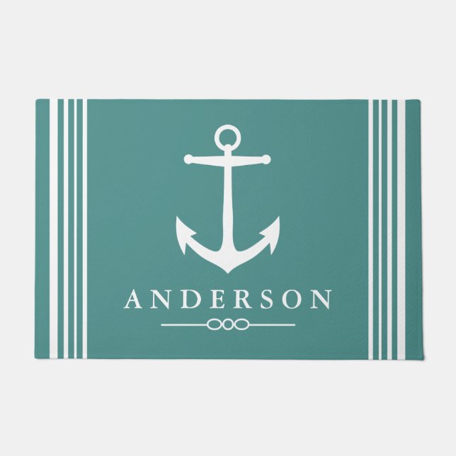 Nautical Elegant White Anchor | Personalised Doormat (Front)