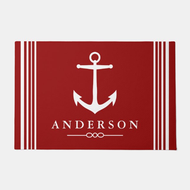 Nautical Elegant White Anchor | Personalised Doormat (Front)