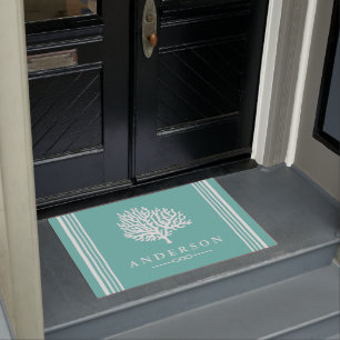 Nautical Elegant White Sea Coral Personalized Doormat