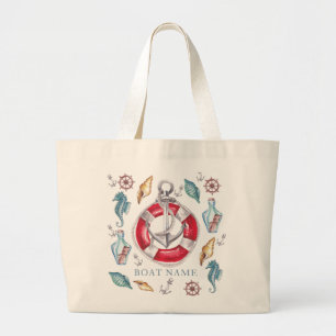 Nautical elements Watercolor Personalised Large Tote Bag