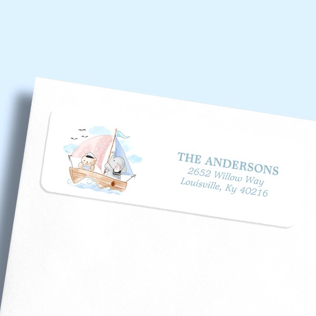 Nautical Elephant Bear Boat Baby Shower Address (Creator Uploaded)