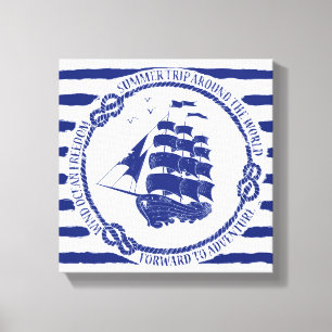 Nautical Emblem With Sailing Ship Canvas Print