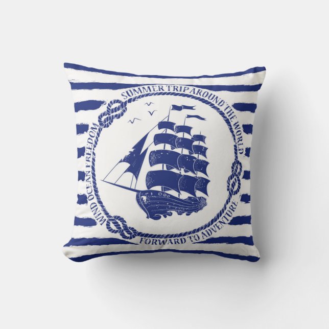 Nautical Emblem With Sailing Ship Cushion (Front)