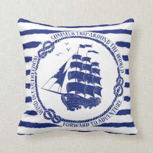 Nautical Emblem With Sailing Ship Cushion