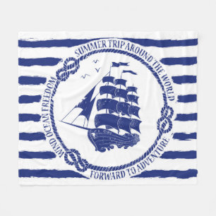 Nautical Emblem With Sailing Ship Fleece Blanket