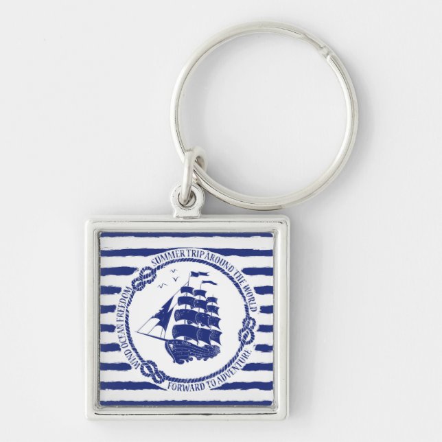 Nautical Emblem With Sailing Ship Key Ring (Front)