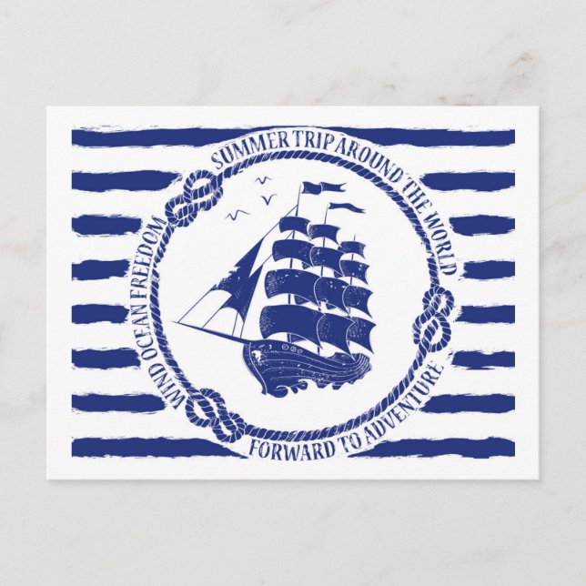 Nautical Emblem With Sailing Ship Postcard (Front)