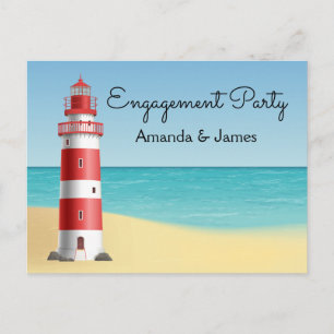 Nautical Engagement Party Lighthouse Beach Summer Invitation Postcard