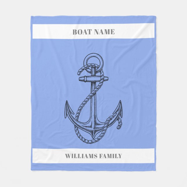 "Nautical Escape" Personalised Boat Name Anchor  Fleece Blanket (Front)