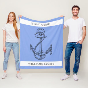"Nautical Escape" Personalized Boat Name Anchor  Fleece Blanket