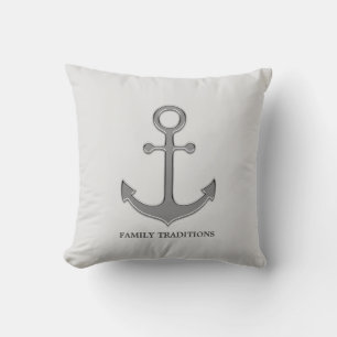 Nautical Family Anchor on Silver Grey Cushion