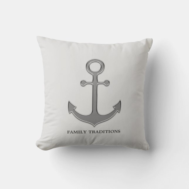 Nautical Family Anchor on Silver Grey Cushion (Front)