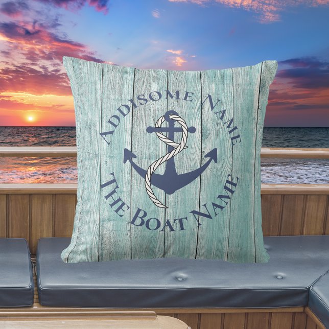 Nautical Family Boat Name Navy Anchor   Throw Pill Cushion (Creator Uploaded)