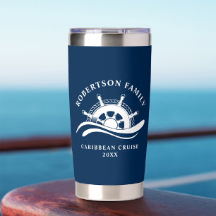 Nautical Family Cruise Ship Wheel Navy Blue Insulated Tumbler