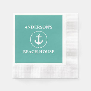 Nautical Family Name Beach House Cocktail Napkin