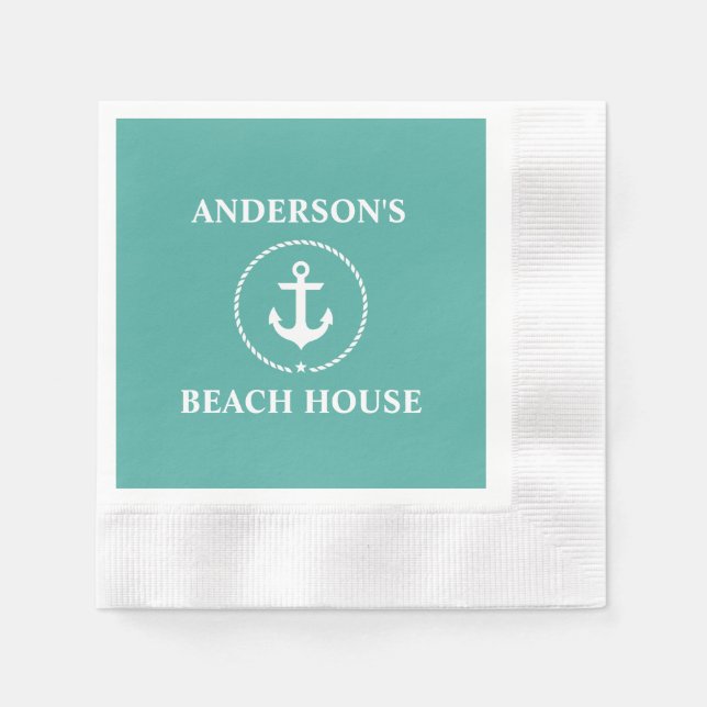 Nautical Family Name Beach House Cocktail Napkin (Front)