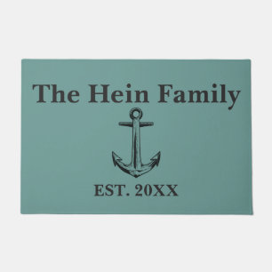 Nautical Family Name Blue Monogram Doormat