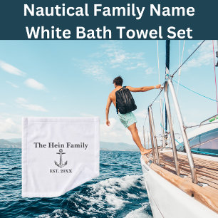 Nautical Family Name White Bath Towel Set