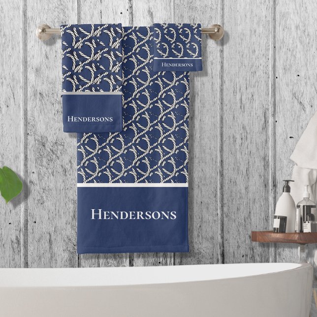 Nautical Family  Navy Blue White Rope Bath Towel Set (Creator Uploaded)