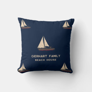 Nautical Family Sailing Boat Beach House Custom Cushion