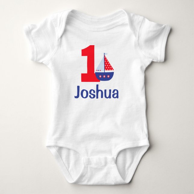 Nautical First Birthday Shirt, Birthday Body Suit Baby Bodysuit (Front)