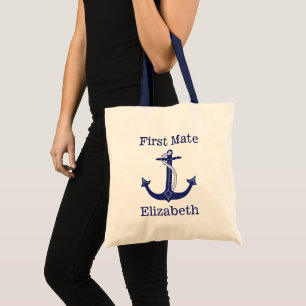 Nautical First Mate Blue Anchor Personalised Tote Bag