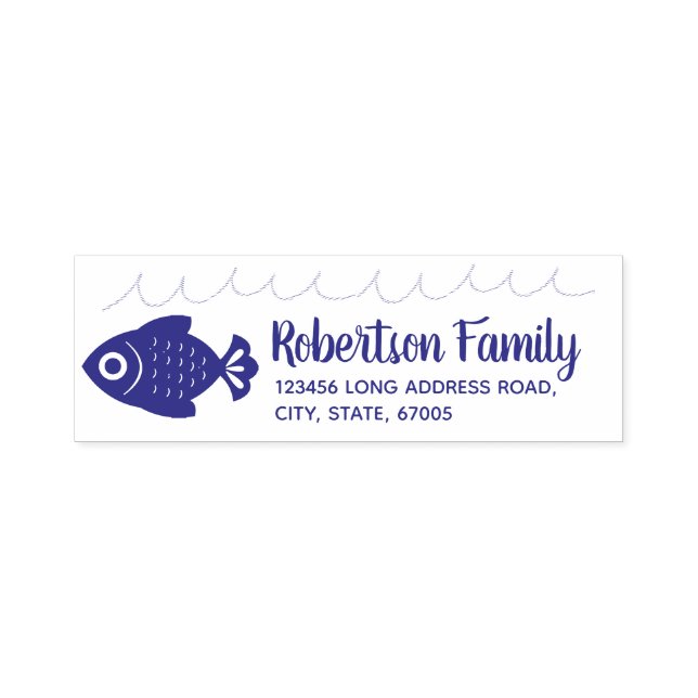 Nautical Fish and Waves Return Address Self-inking Stamp (Design)